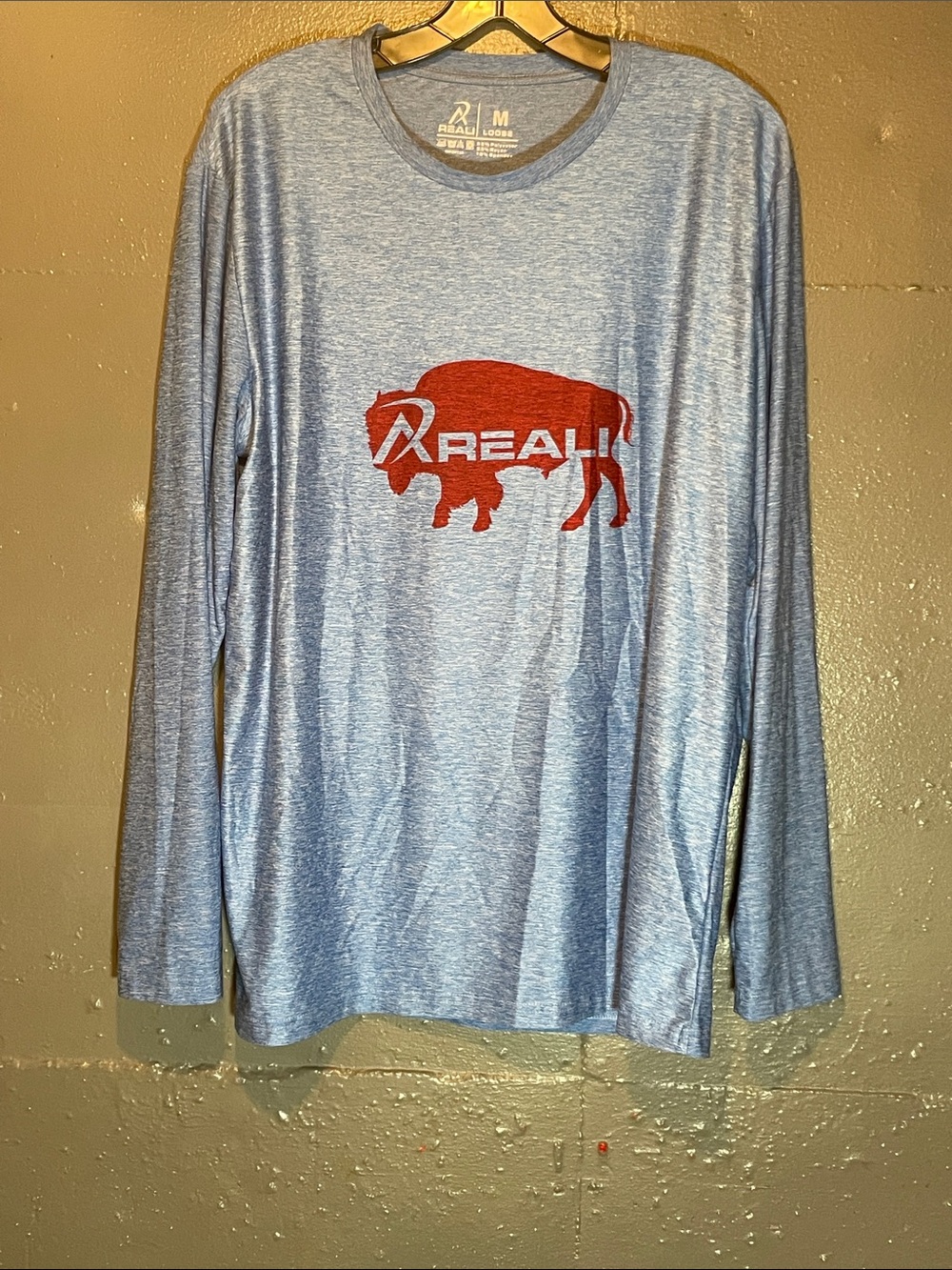 REALI Long Sleeve Graphic Tee - Light Blue with Red Buffalo Logo